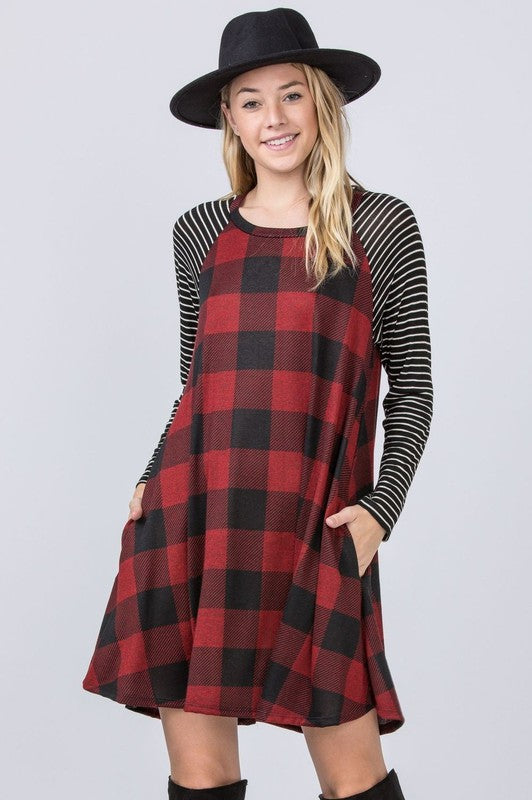 Stacey B' s Stripe Sleeve A- Line Mini Dress