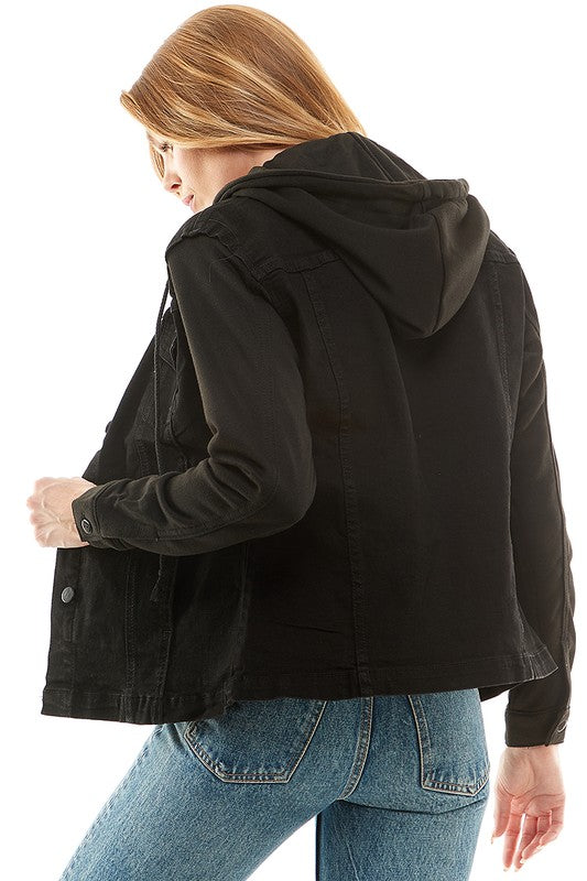 Stacey B's Spendex Ladies Denim Jacket with Fleece Hoodie