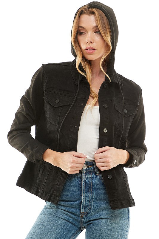 Stacey B's Spendex Ladies Denim Jacket with Fleece Hoodie