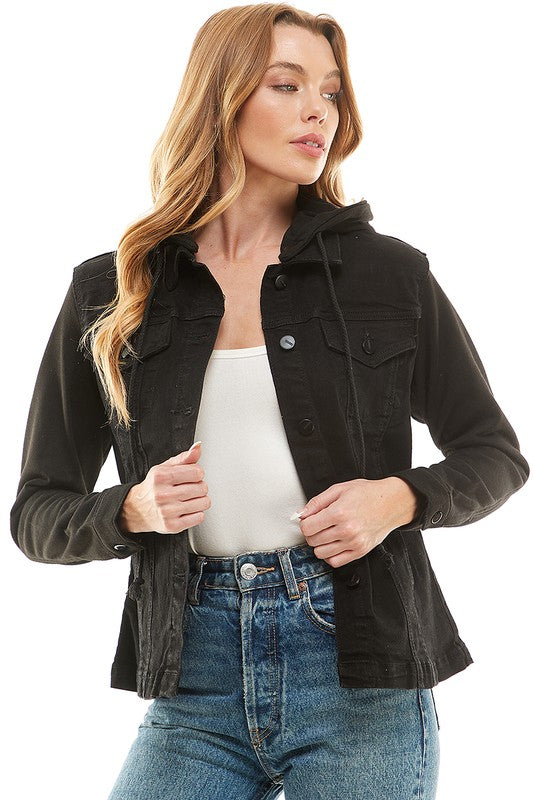 Stacey B's Spendex Ladies Denim Jacket with Fleece Hoodie