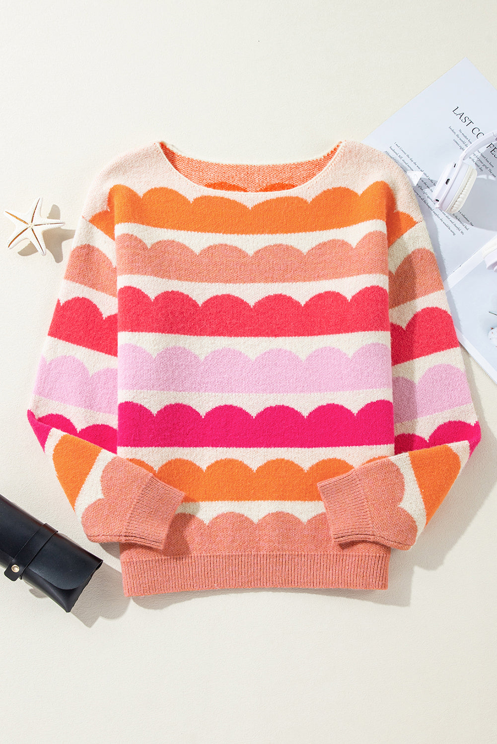 Stacey B's Gray Wave Striped Balloon Sleeve Drop Shoulder Sweater
