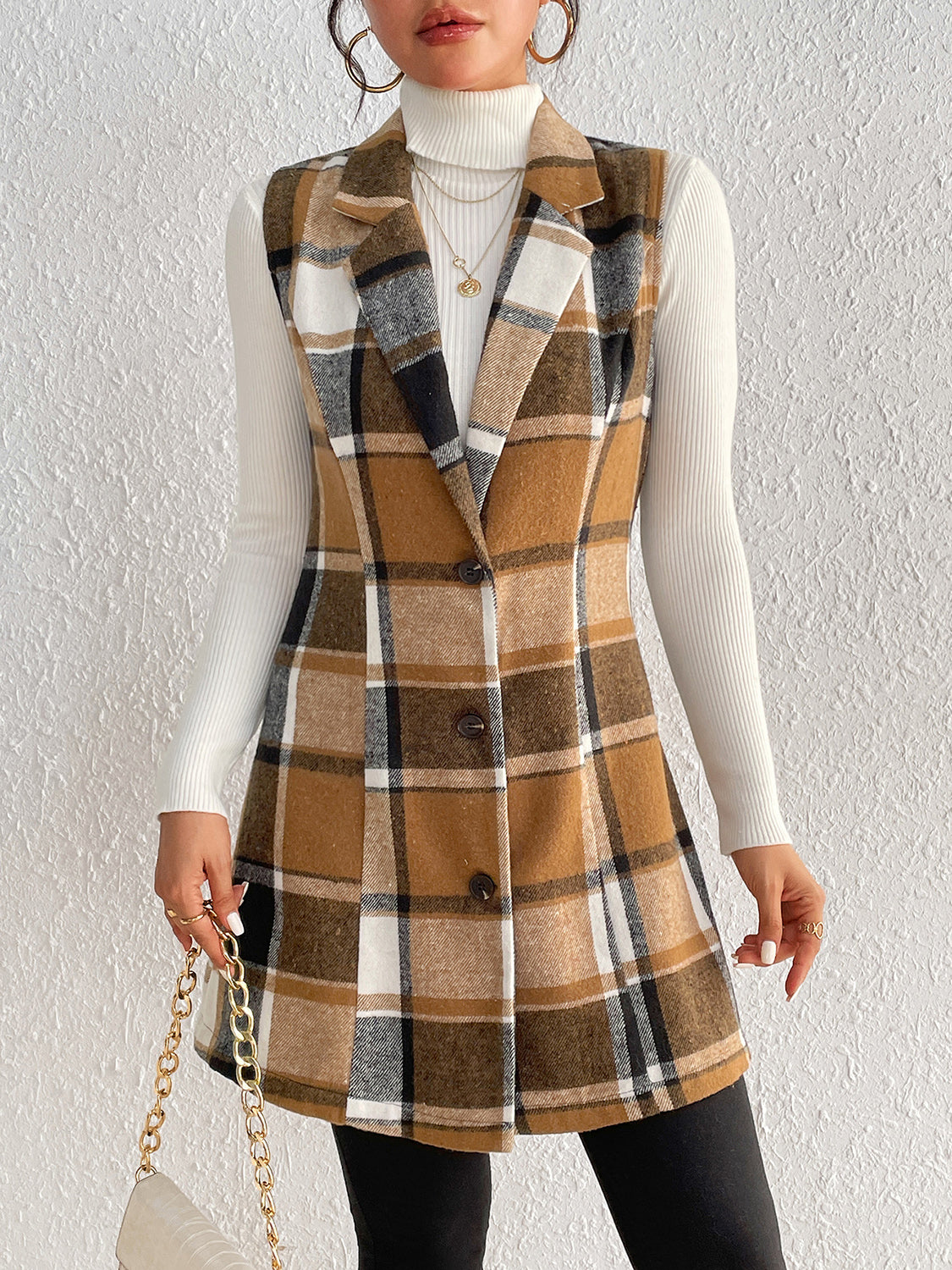 Stacey B's Honey Plaid Lapel Collar Vest