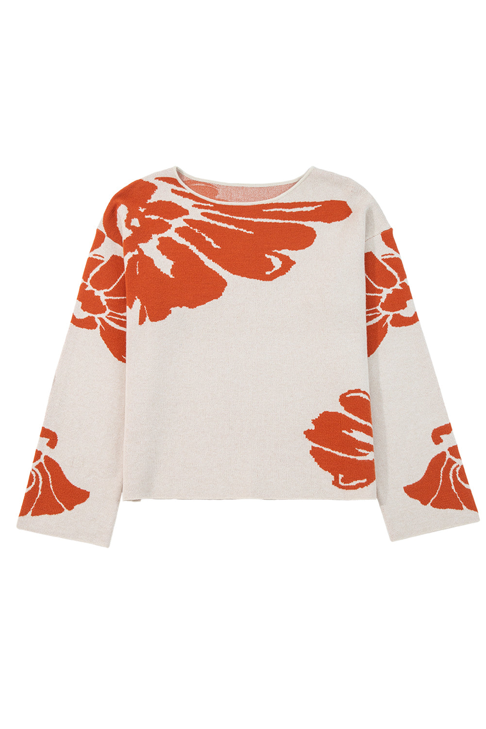 Stacey B's Beige Bold Flower Pattern Wide Sleeve Baggy Sweater