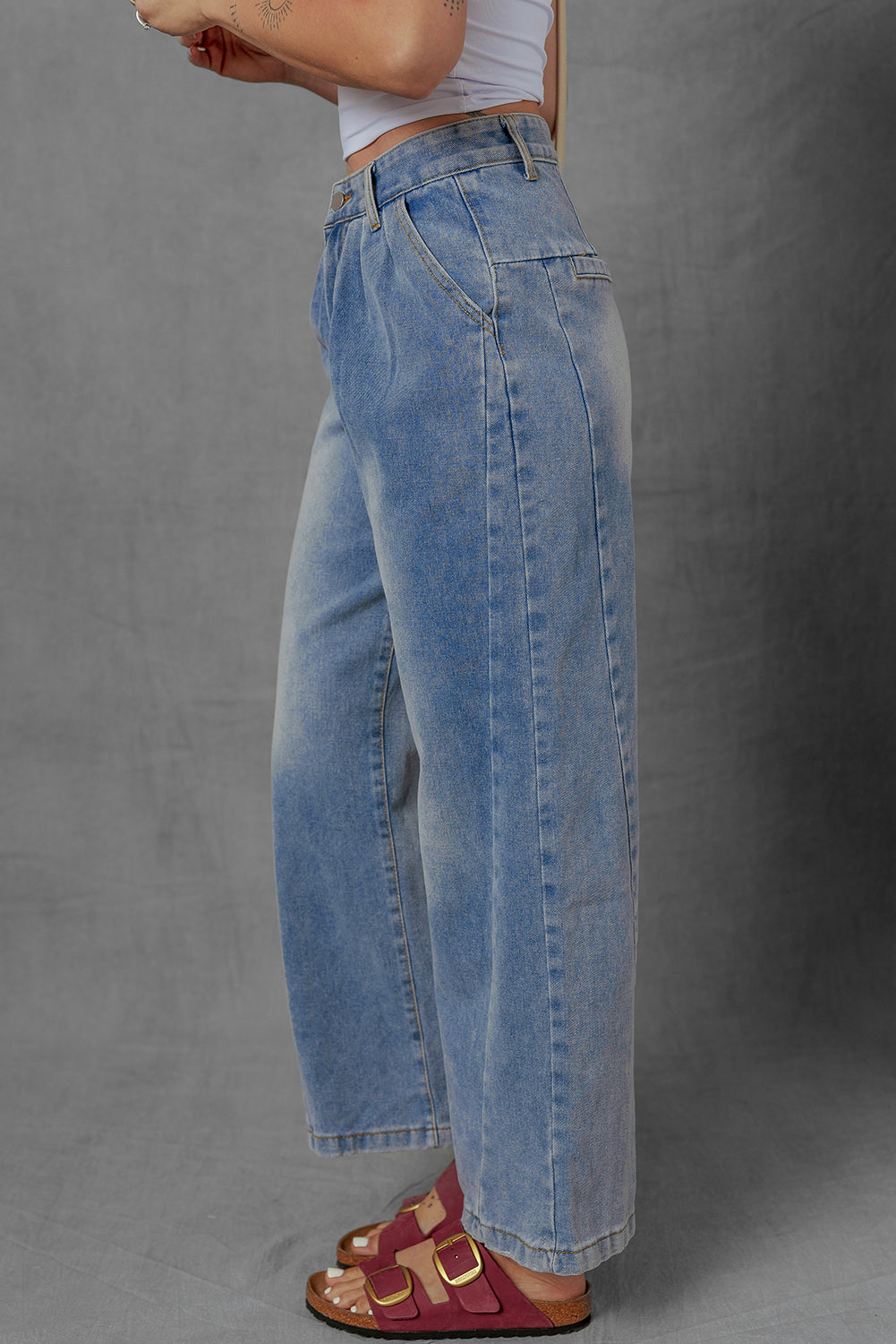 Stacey B's Ashleigh Blue Washed Pleated Detail Wide Leg Jeans