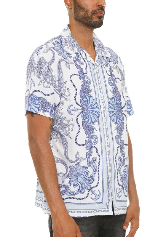 Stacey B's Mens Collared Print Button Down