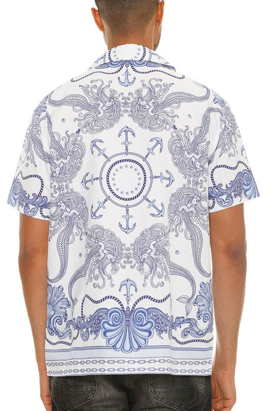 Stacey B's Mens Collared Print Button Down