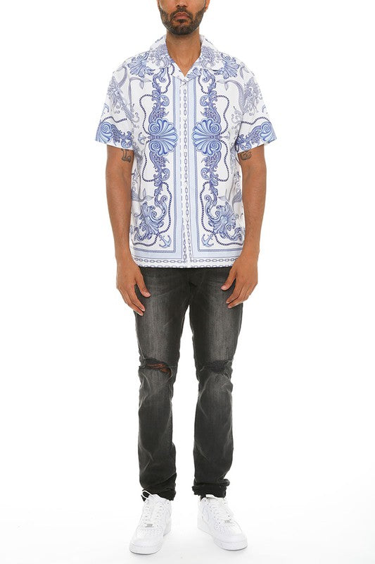 Stacey B's Mens Collared Print Button Down