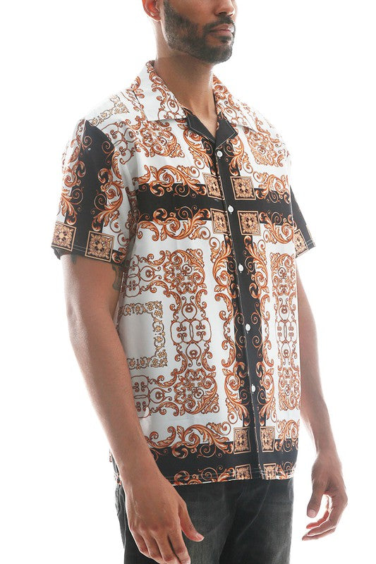 Stacey B's Mens Collared Print Button Down