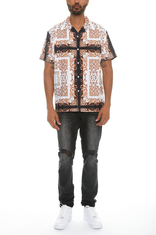 Stacey B's Mens Collared Print Button Down