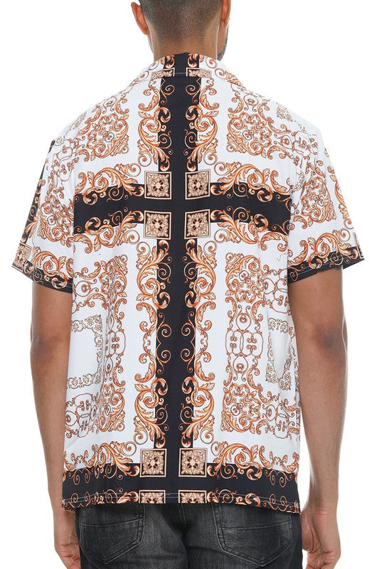 Stacey B's Mens Collared Print Button Down