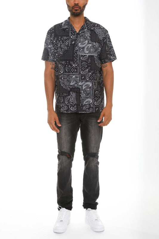 Stacey B's Mens Collared Print Button Down
