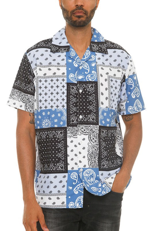 Stacey B's Red Print Buttos Mens Collan Down
