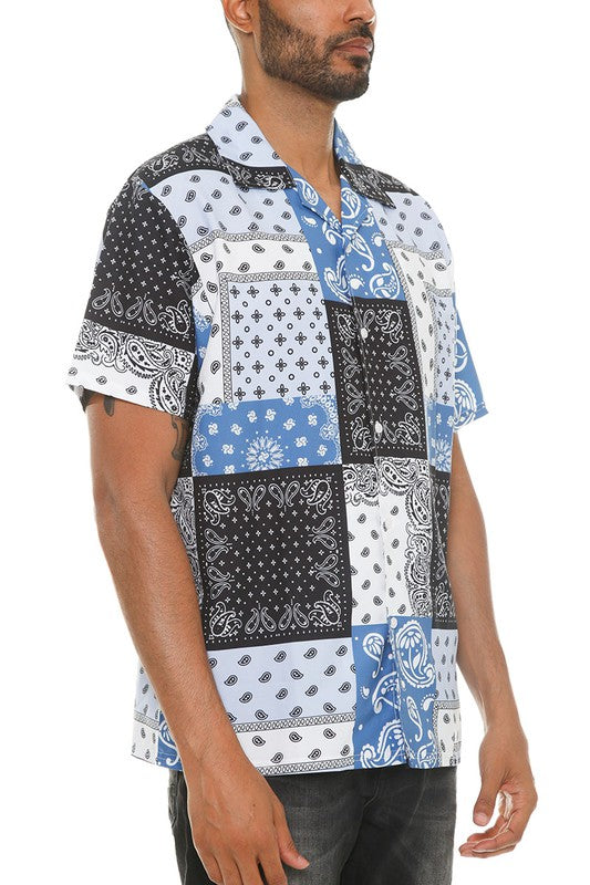 Stacey B's Red Print Buttos Mens Collan Down