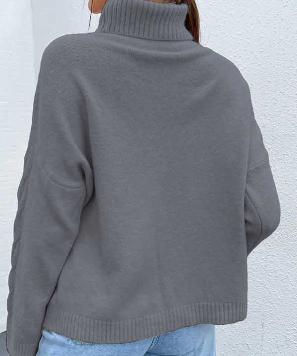 Stacey B's Grey Turtleneck Drop Shoulder Sweater