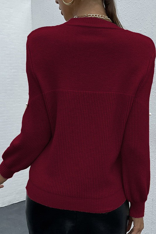 Stacey B's Red Essence Pearls Beaded Sweater