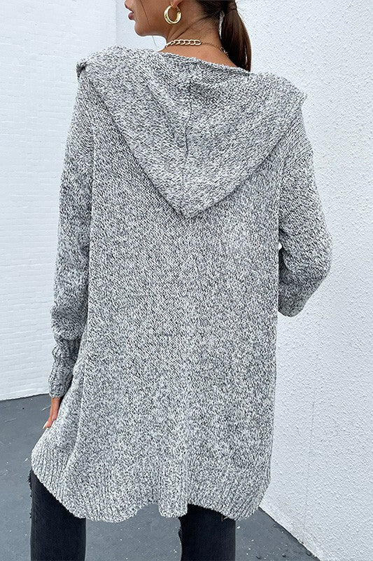 Stacey B's Long Gray Knit Dual Pocket Hooded Cardigan