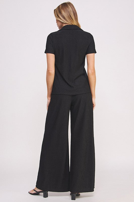 Stacey B's Plus Textured Short SlV Button /Wide Pants Set