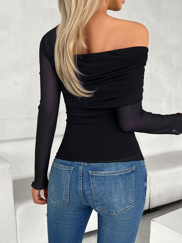 Stacey B's Long sleeve one shoulder blouse