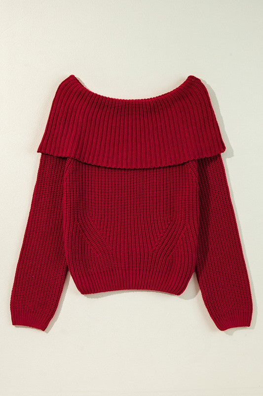 Stacey B's Off Shoulder Ribbed Knit Sweater