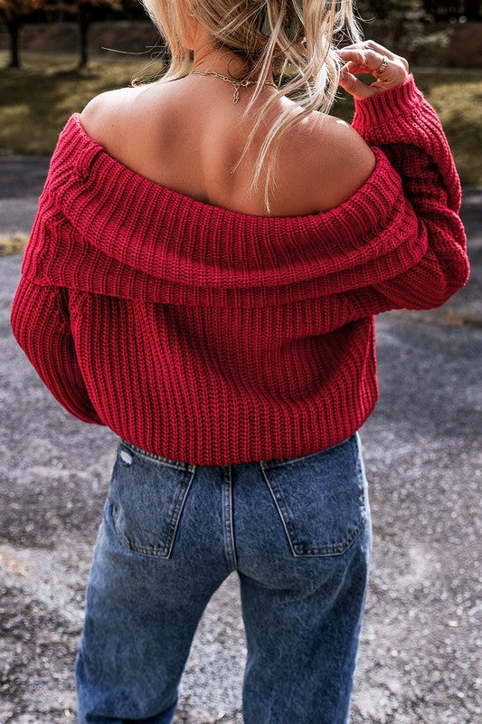 Stacey B's Off Shoulder Ribbed Knit Sweater