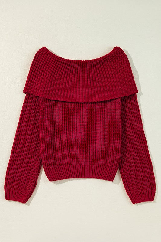 Stacey B's Off Shoulder Ribbed Knit Sweater
