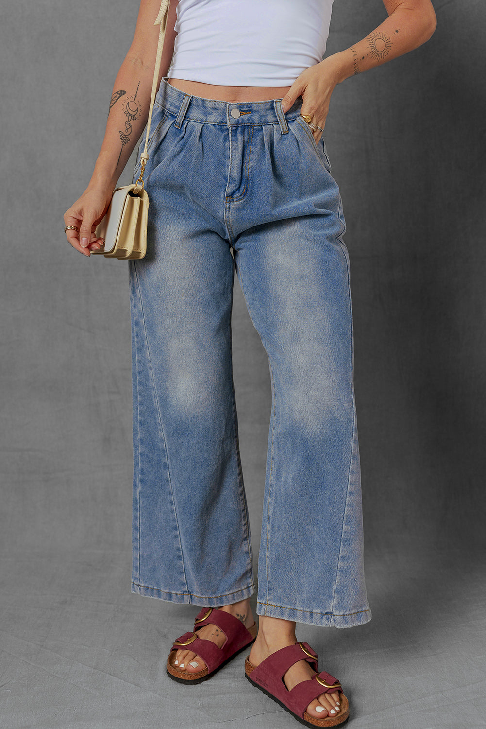 Stacey B's Ashleigh Blue Washed Pleated Detail Wide Leg Jeans