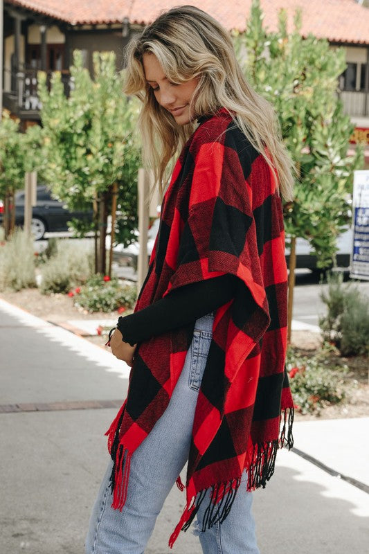 Stacey B's Buffalo Check Tassel Poncho