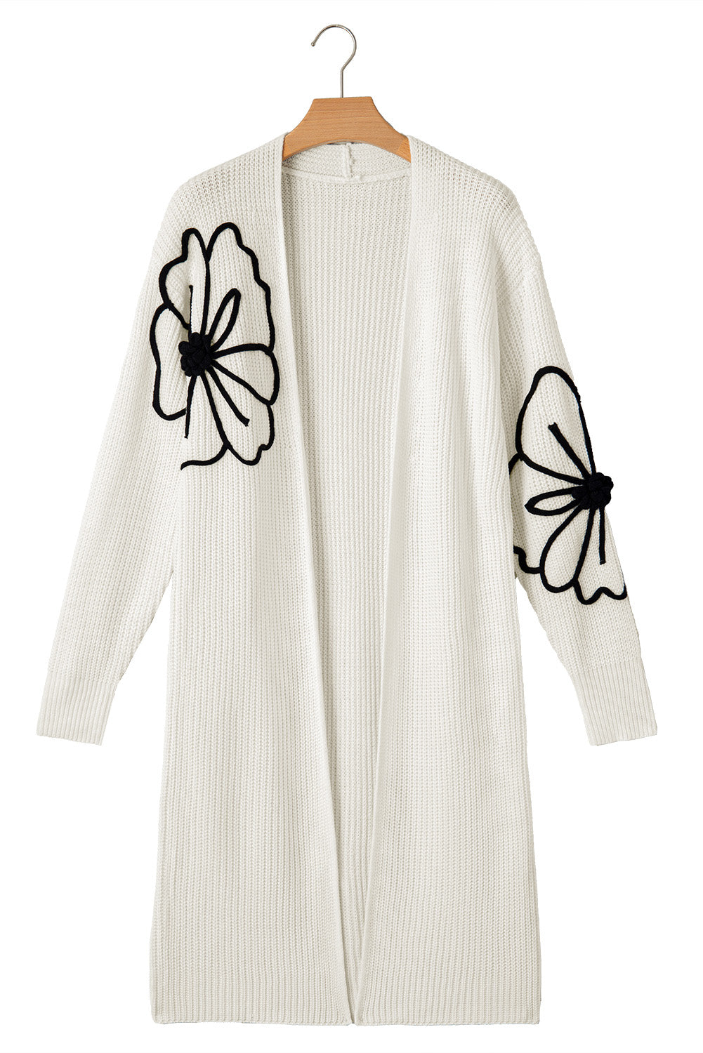 Stacey B's Beige Flower Embroidered Drop Shoulder Open Front Duster Cardigan