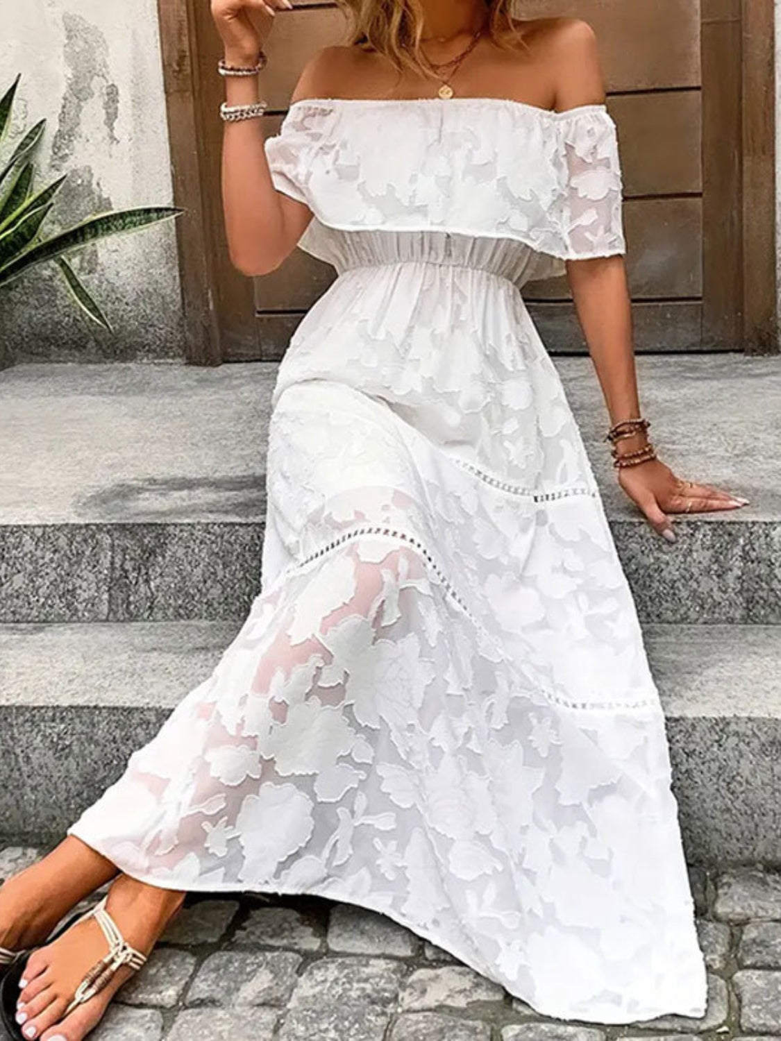 Stacey B's Off-Shoulder Short Sleeve Maxi Dress