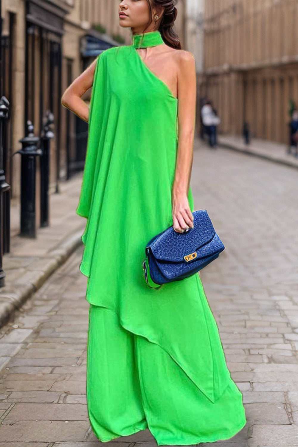 Stacey B's Mock Neck Single Shoulder Top and Pants Set
