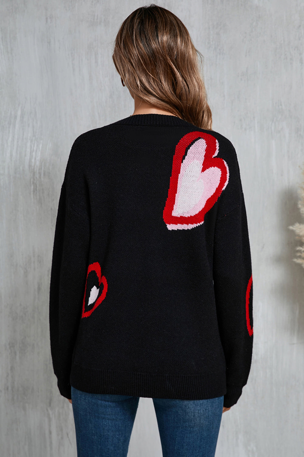 Stacey B's Angel Wings Heart Round Neck Long Sleeve Sweater