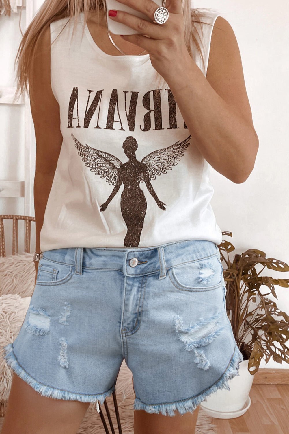 Stacey B's Beau Blue High Rise Distressed Raw Hem Denim Shorts