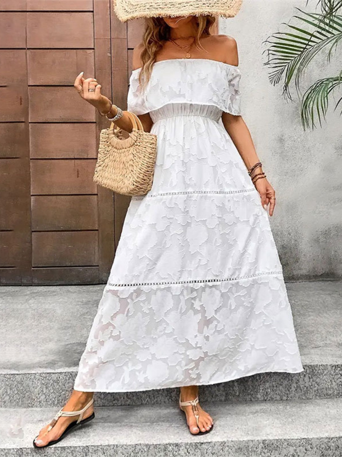 Stacey B's Off-Shoulder Short Sleeve Maxi Dress