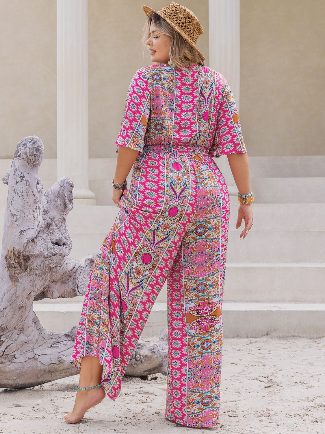 Stacey B's Printed Half Sleeve Wide Leg Jumpsuit