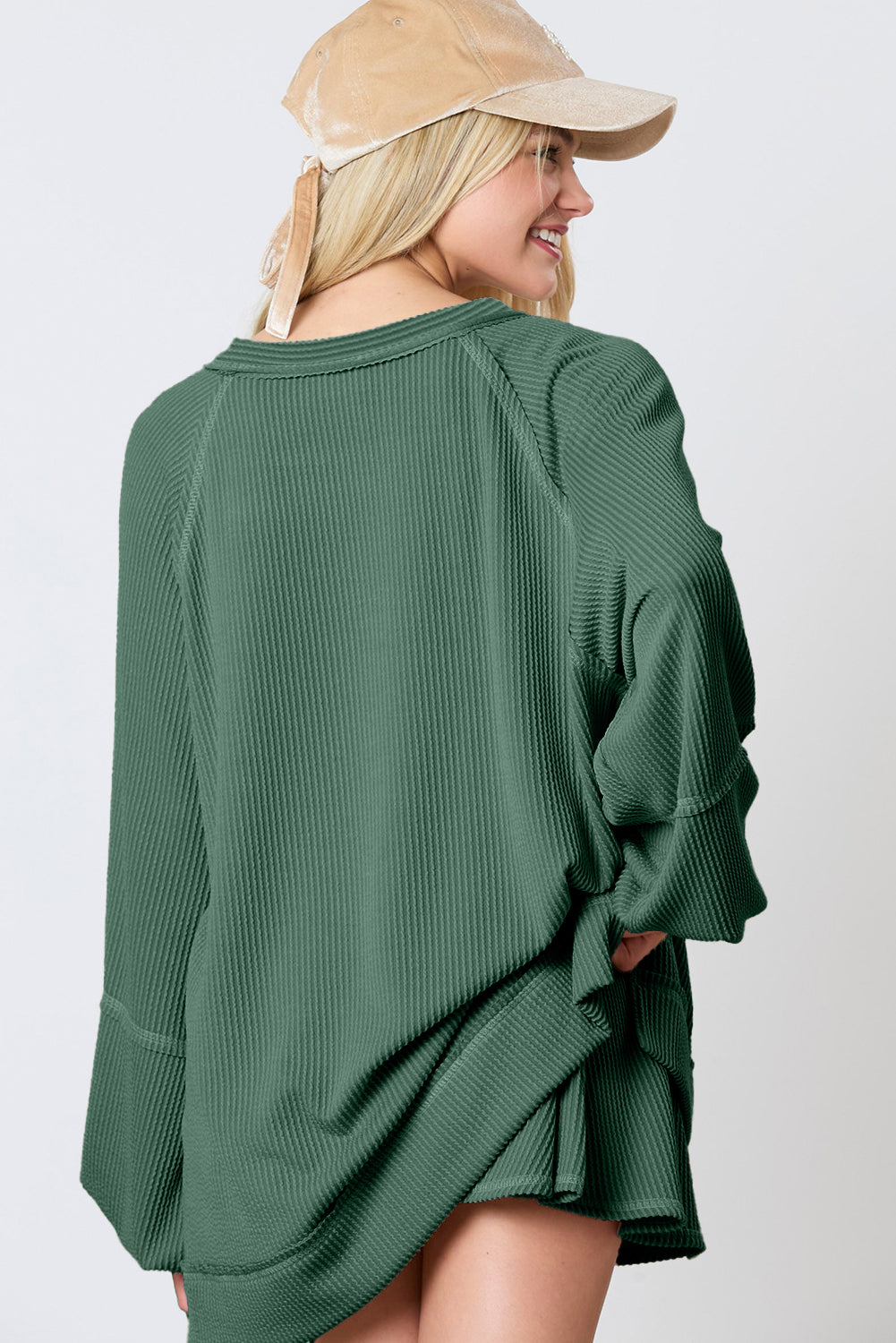 Stacey B's Jet Stream Corded Lantern Sleeve Pullover and Ruffle Mini Skirt Set