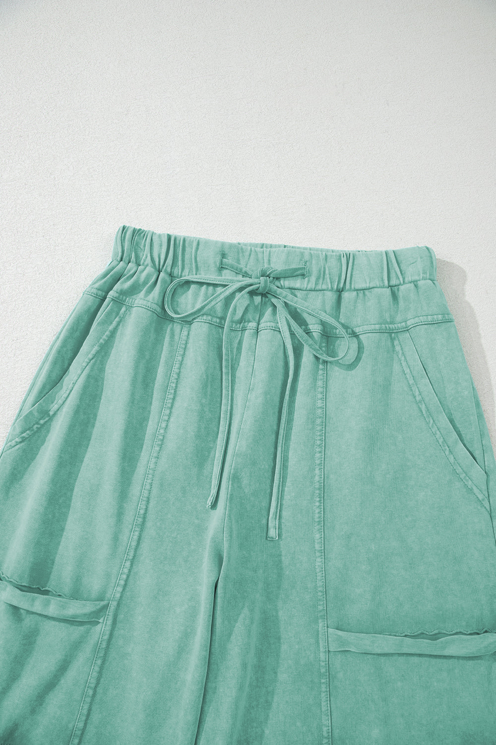 Stacey B's Mint Green Mineral Wash Exposed Seam Drawstring High Waist Wide Leg Cargo Pants