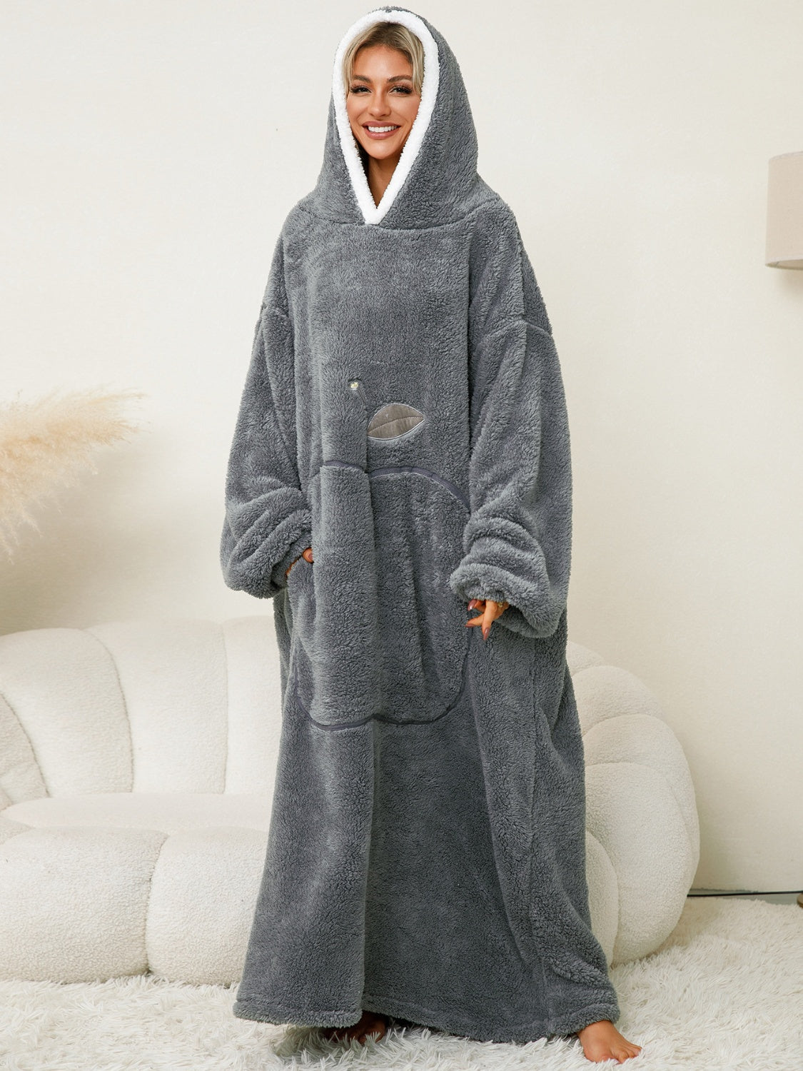 Stacey B's Pocketed Contrast Long Sleeve Hooded Lounge Dress