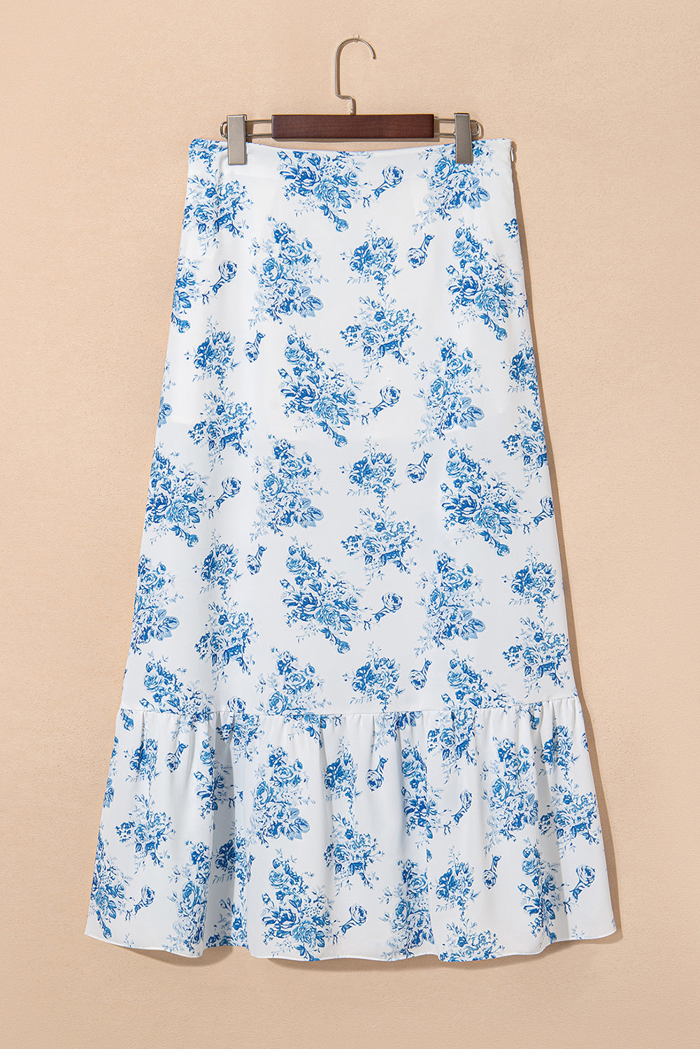 Stacey B's Sky Blue Boho Floral High Waist Ruffle Split Maxi Skirt