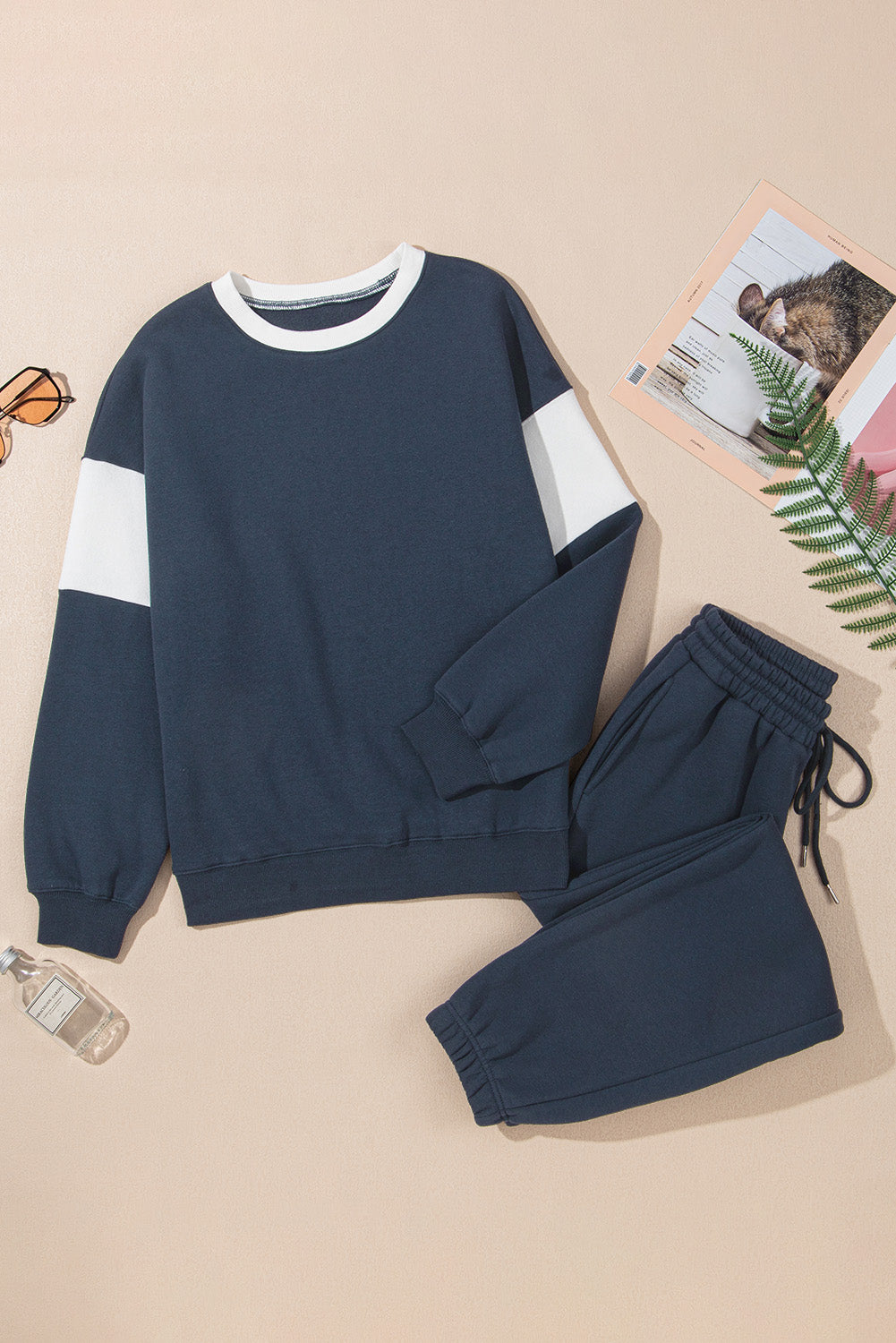 Stacey B's Navy Blue Drop Shoulder Loose Sweatshirt and Joggers Active Set