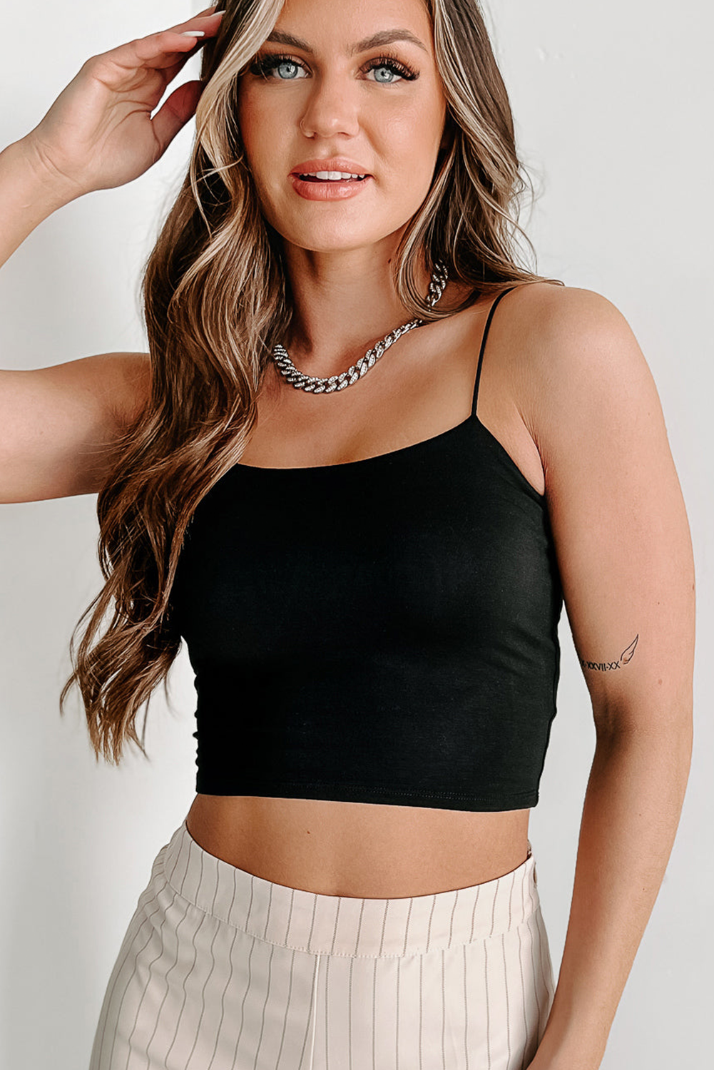 Stacey B's Black Spaghetti Strap Skinny Fit Cropped Tank Top