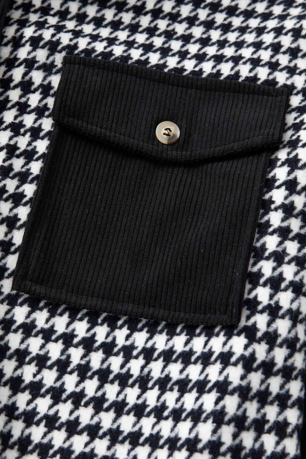 Stacey B's Black Houndstooth Corduroy Patchwork Flap Pocket Shacket