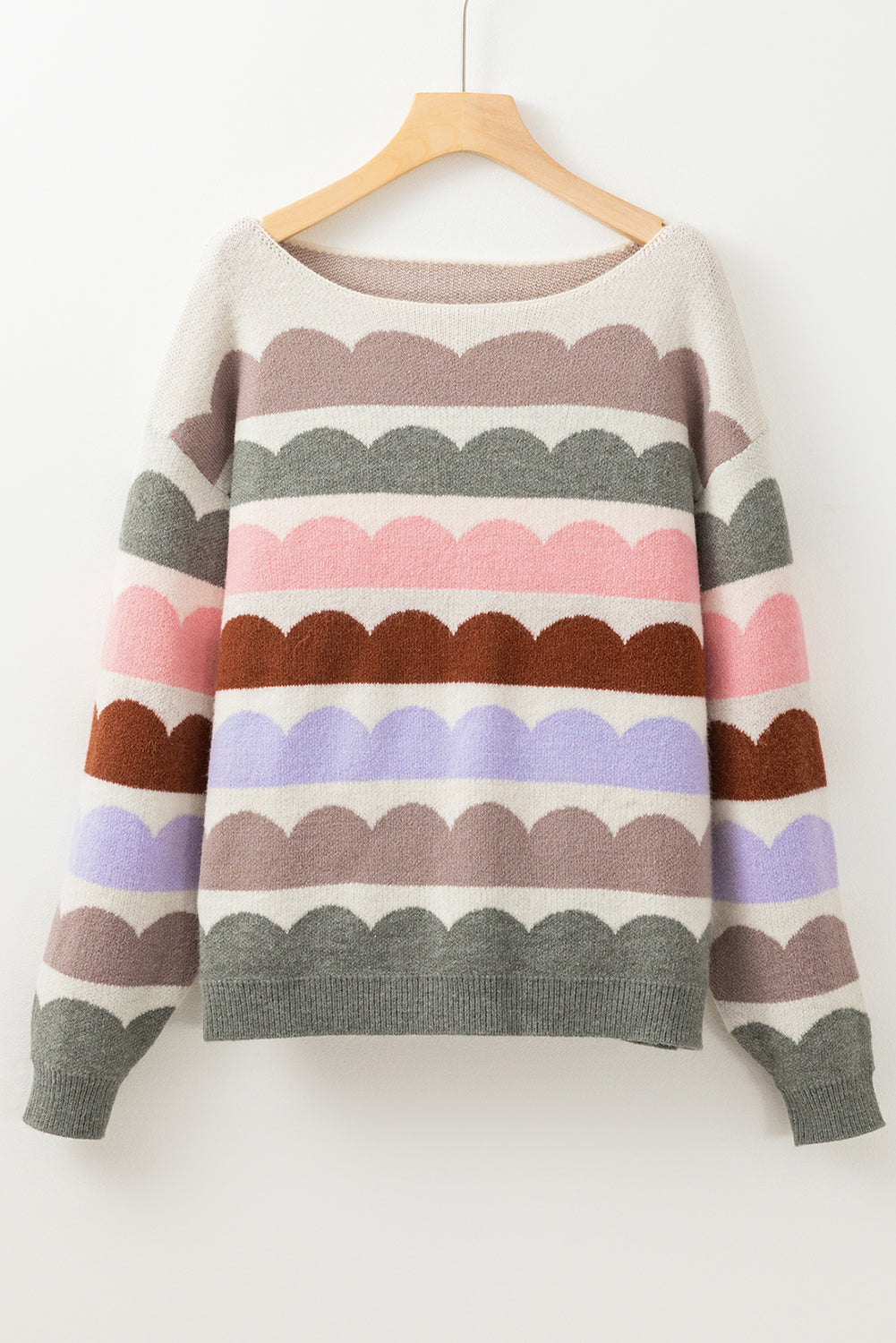 Stacey B's Gray Wave Striped Balloon Sleeve Drop Shoulder Sweater