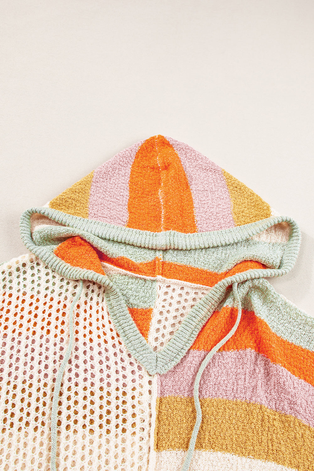 Stacey B's Beige Oversized Colorblock V Neck Hooded Sweater