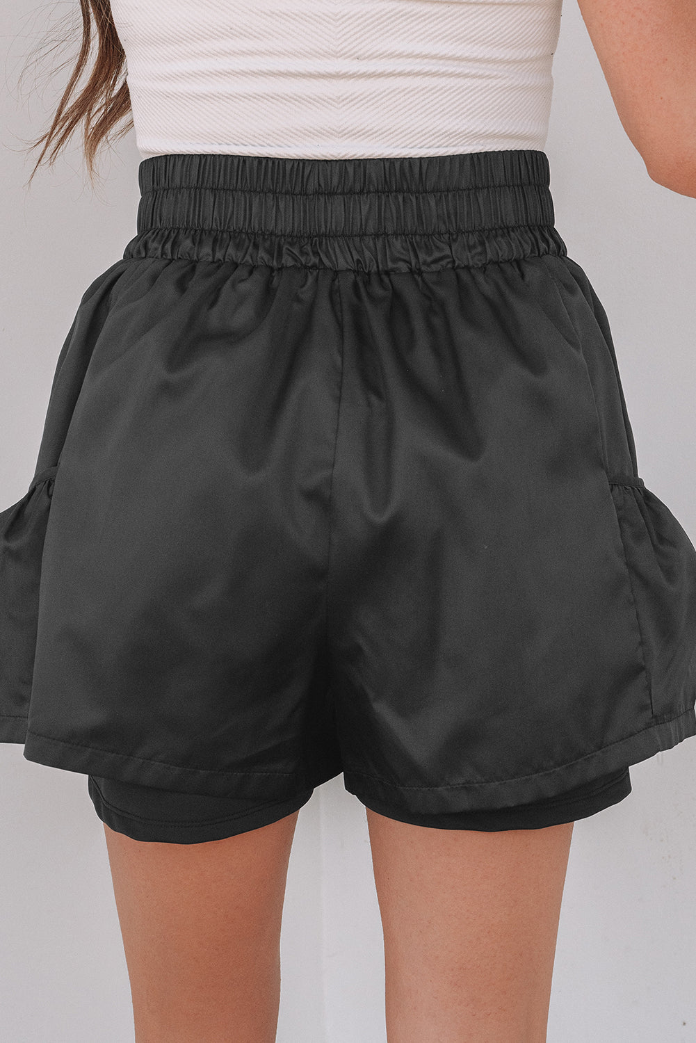 Stacey B's Black Elastic High Waist Pocketed Casual Shorts