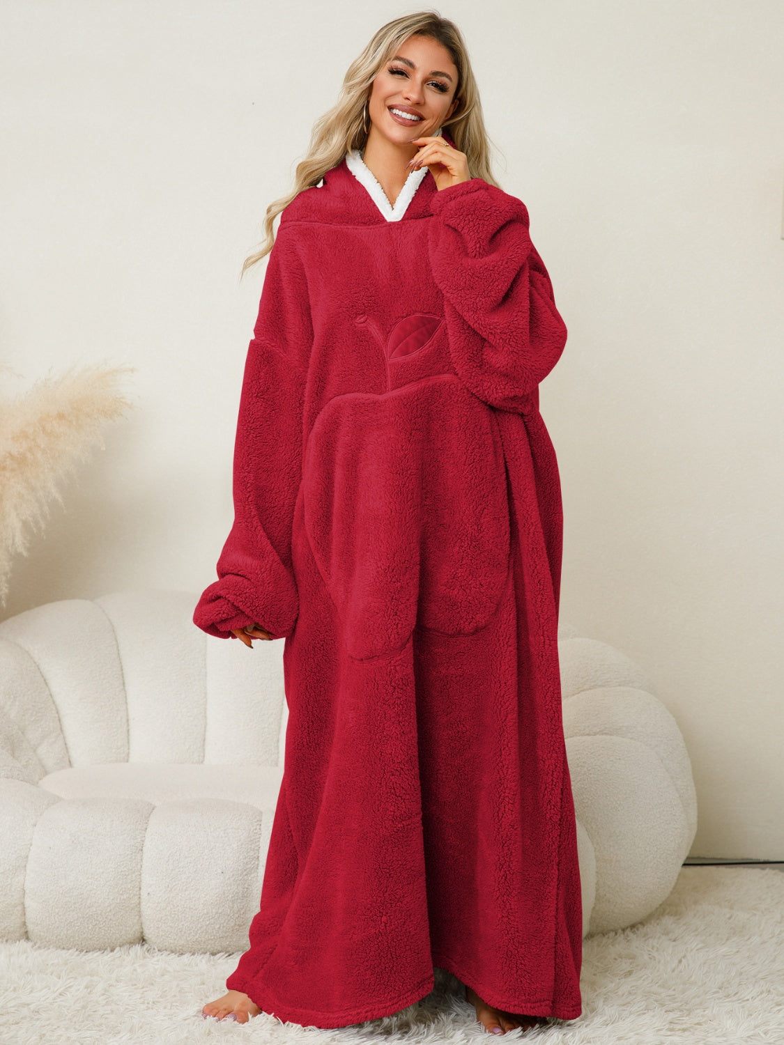 Stacey B's Pocketed Contrast Long Sleeve Hooded Lounge Dress