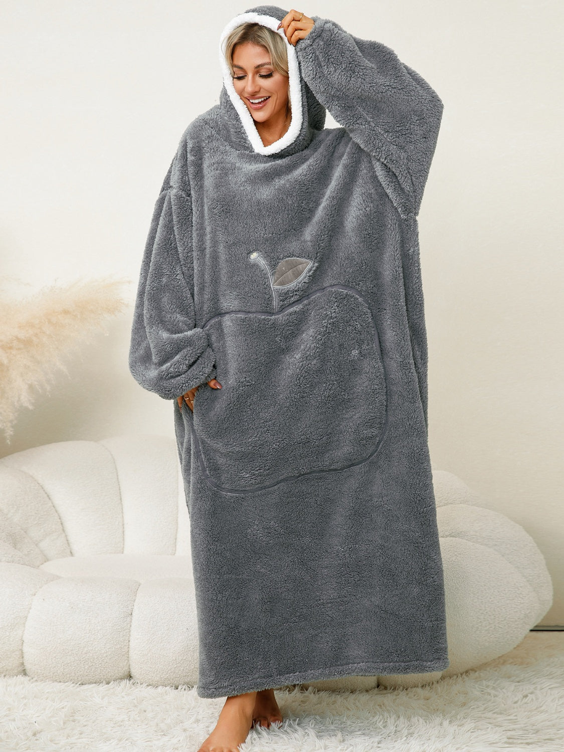 Stacey B's Pocketed Contrast Long Sleeve Hooded Lounge Dress