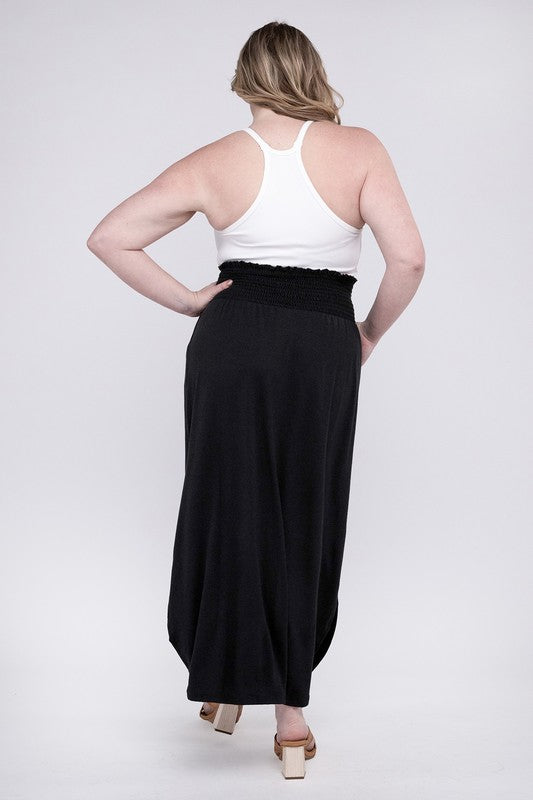 Stacey B's Plus Smocked Waist Side Slit Maxi Skirt w/ Pockets