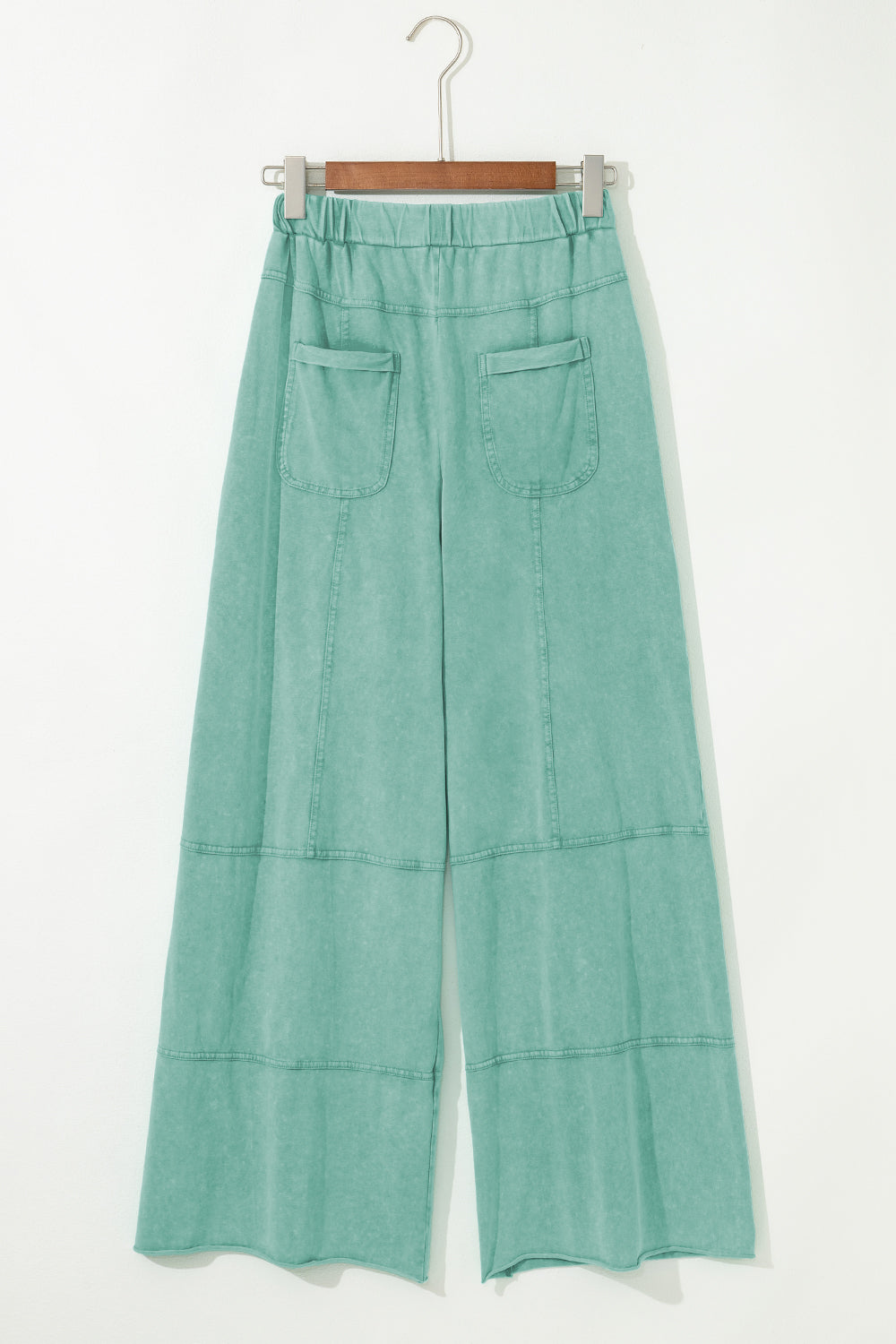 Stacey B's Mint Green Mineral Wash Exposed Seam Drawstring High Waist Wide Leg Cargo Pants