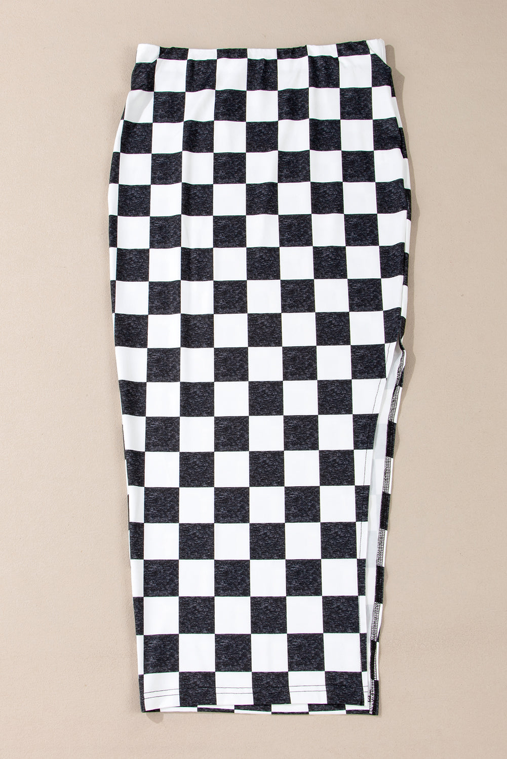 Stacey B's Rose Checkered Print Side Slit Slim Fit Midi Skirt