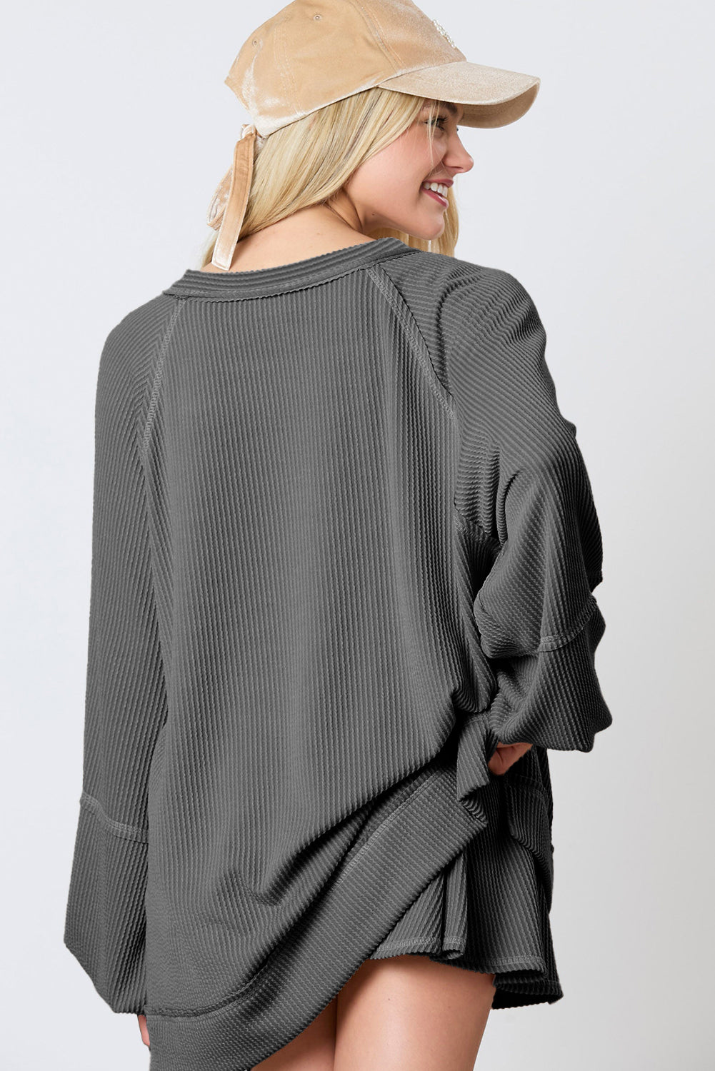 Stacey B's Jet Stream Corded Lantern Sleeve Pullover and Ruffle Mini Skirt Set